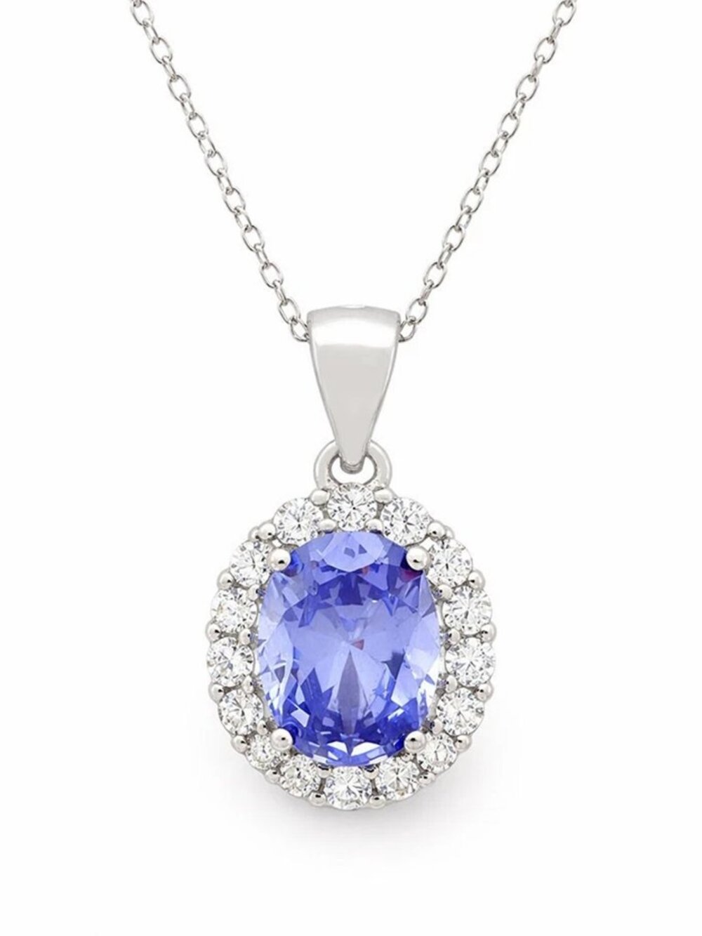 Created 2.14 Cts Tanzanite & White Sapphire Pendant Necklace .925 Silver